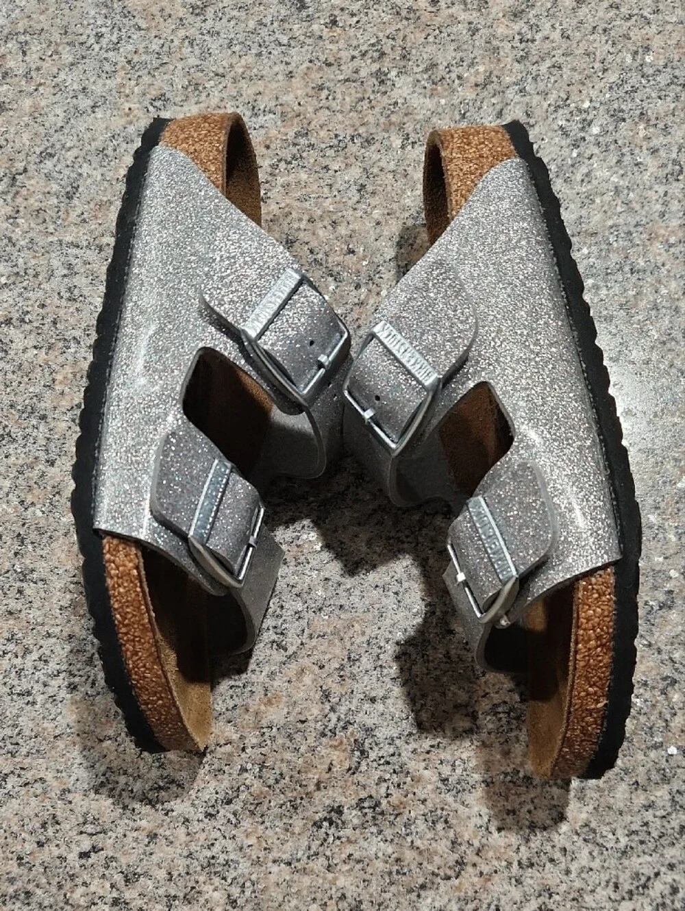 Birkenstock Kids Silver Glitter Double-Buckle Sandals Size EU 33 US 2-2.5